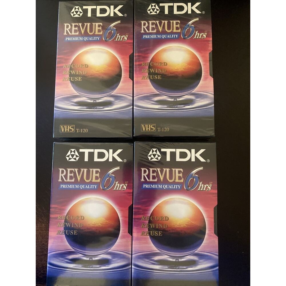 TDK VHS Video Tape Cassette Factory Sealed Lot Of 4 Revue Premium T-120 6 Hours